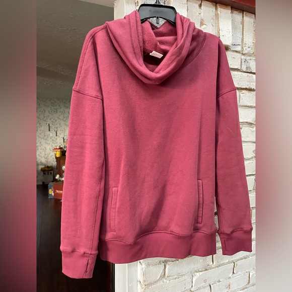 ZYIA Tops Zyia Oversized Neck Hoodie Thumb Hole On Sleeve Front